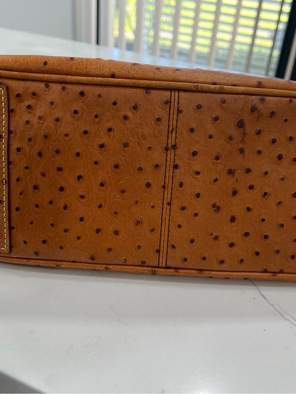 Dooney & Bourke Satchel Caramel Brown Ostrich Embossed Turn Lock Zip - Picture 3 of 9